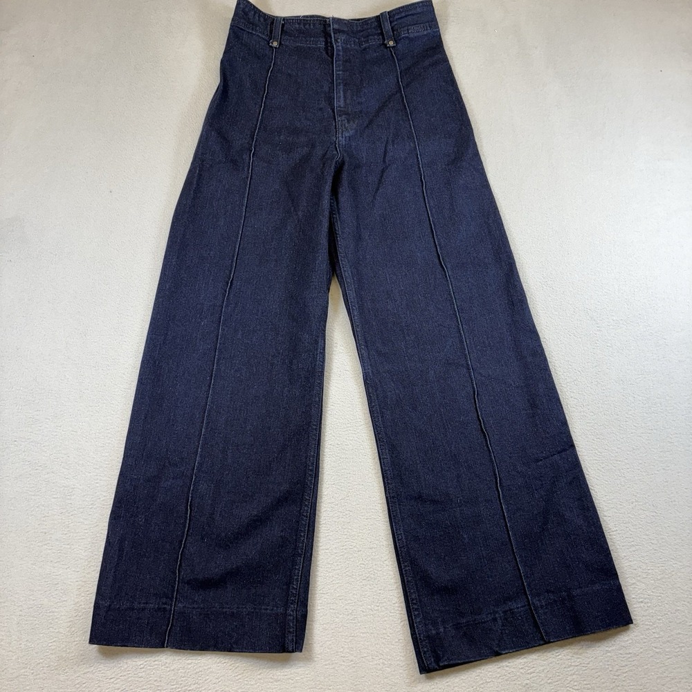 Zara ZW Collection Comfort High Rise Wide Leg Jeans Womens 6 28 Dark Wash